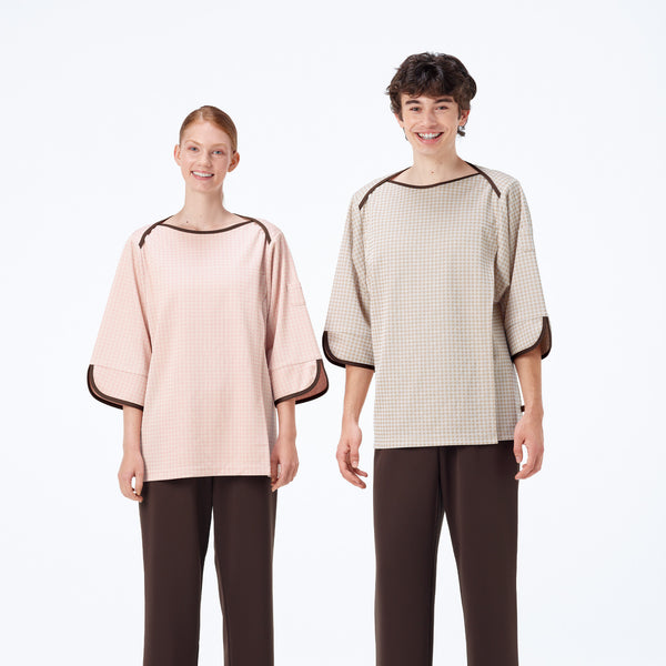 男女通用款 針織健檢服上衣<br>高級質感英倫風千鳥格<br>JK-1496